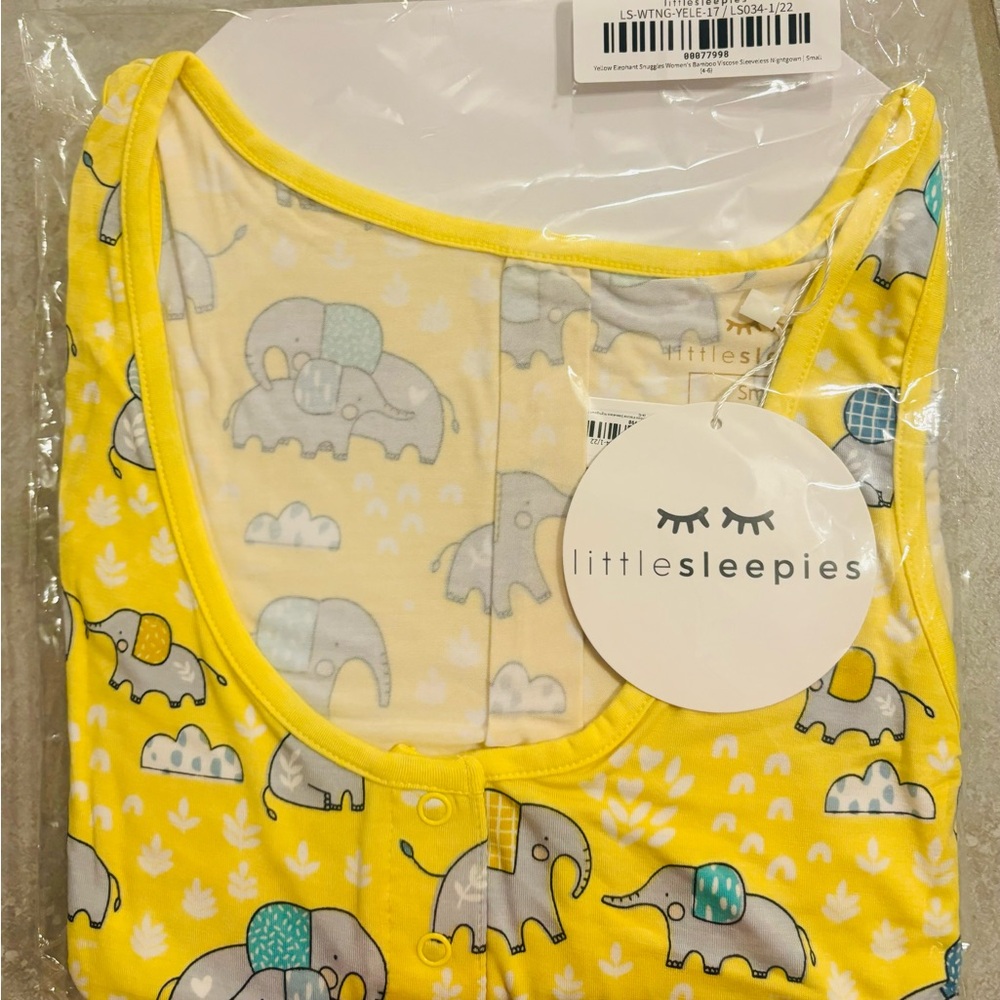 Little sleepies women’s yellow elephants sleeveless nightgown new in bag Small